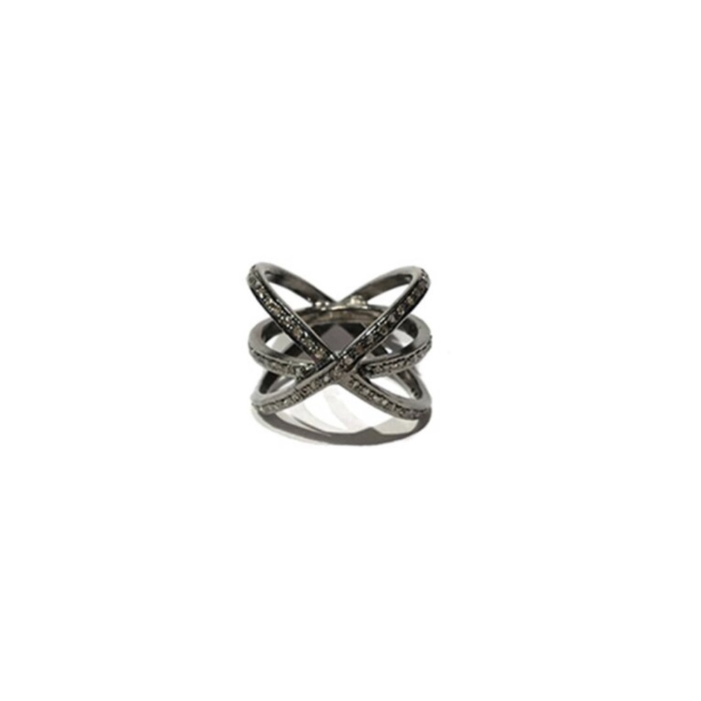 Pavè diamond X bar ring